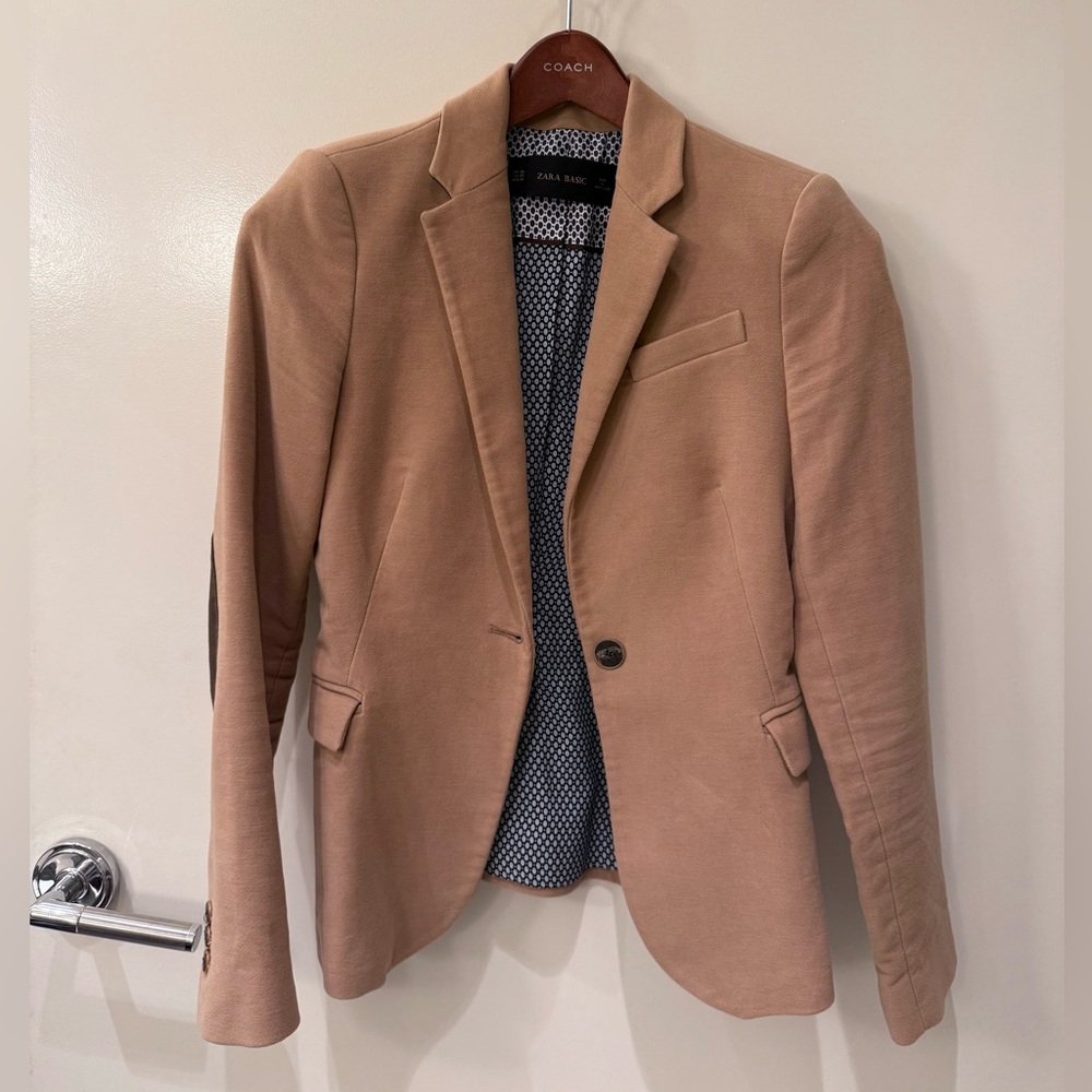 Zara Basic Camel Blazer With Patterned Lining - image 1